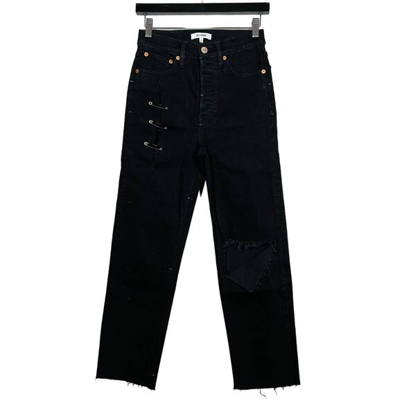 NEW! RE/DONE Levi Strauss Jeans Selvedge Denim Button High Rise Rip Black - 26 - Picture 1 of 6